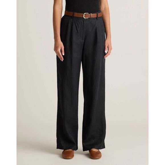 Quince Womens 100% European Linen Pleated Trouser Black Pants 4 - Picture 1 of 3